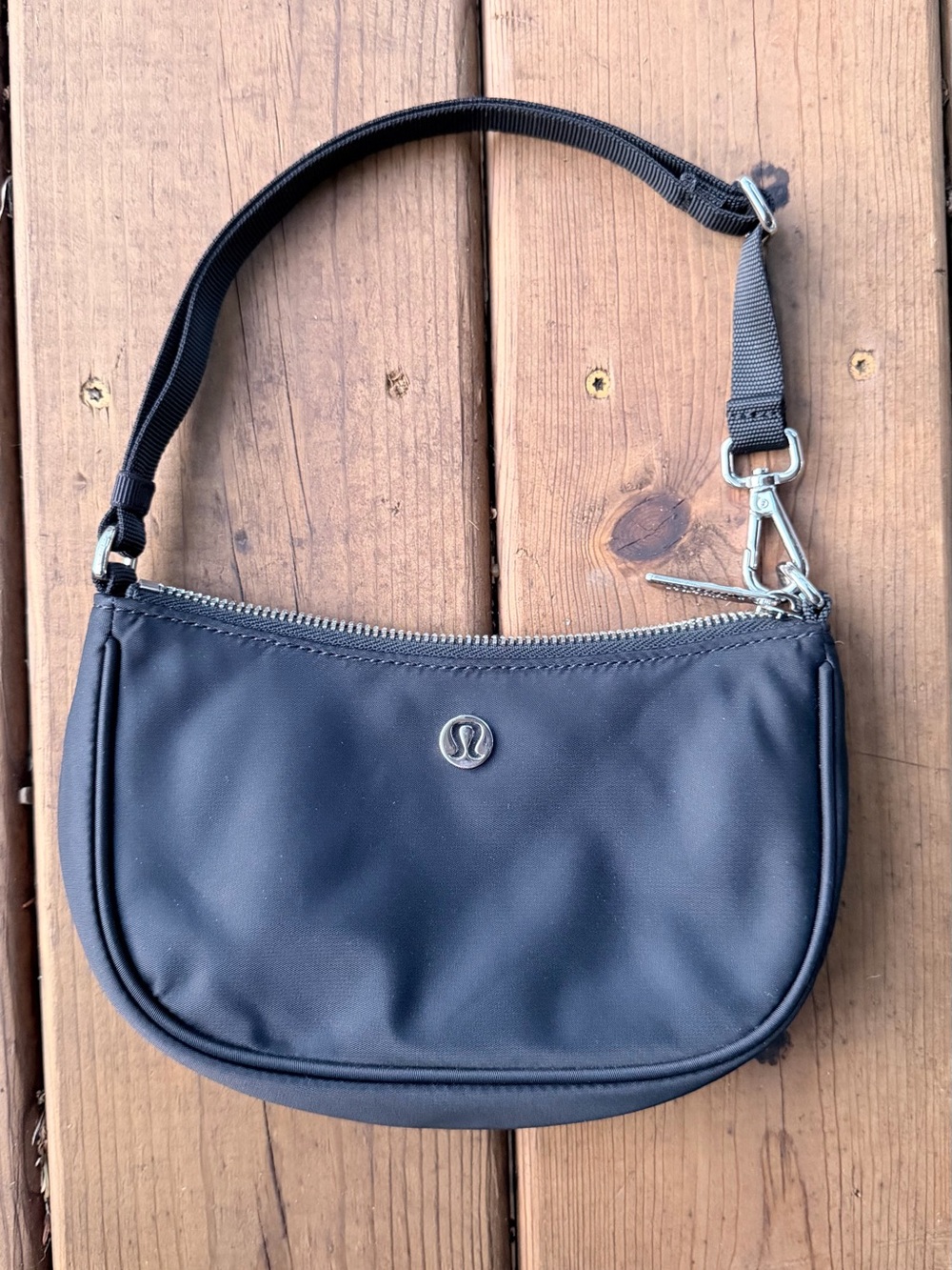 lululemon athletica Black Mini Shoulder Bag with Silver Hardware